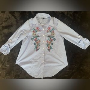 Alyx Brand Blue and White Striped Floral Button Up Shirt